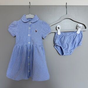 Ralph Lauren Baby Girl Striped Knit Oxford Shirtdress & Bloomer